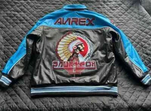 Neu Vintage Herren Avirex Echtleder College Jacke Saint Fox blau schwarz Neu mit Etikett - Bild 1 von 7