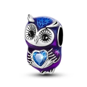 Bracciale donna MULA nuovo ciondolo placcato argento europeo AAA ZIRCONI smalto gufo cuore - Foto 1 di 6