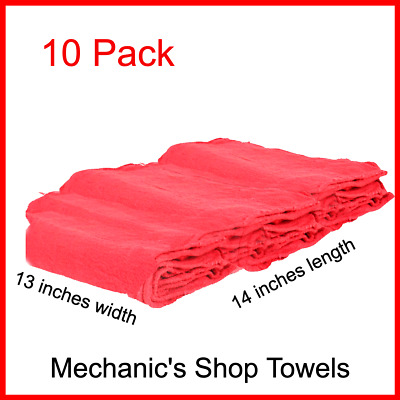 10 Pack- Red Mechanic' Shop Towels 14  X 13  Cleaning Cotton Rags Absorbent Wipe • 11.99$