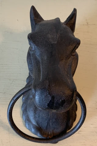Vintage Antique Horse Head Iron Door Knocker or Tie Ring 7” X 3.5” Cover