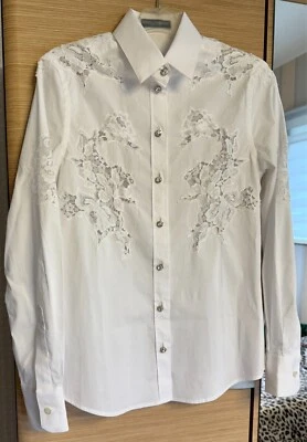 DOLCE & GABBANA ЭЛЕГАНТНАЯ БЕЛАЯ БЛУЗКА С КРУЖЕВОМ ЦВЕТОЧНЫЙ ЭЛАСТИЧНЫЙ 36 или США XS/маленький - Изображение 1 из 4