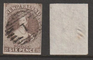 NEW ZEALAND FFQ/CHALON 1862-64 6d BLACK/BROWN IMPERF DAVIES (JF) CP A5b/SG41 - Picture 1 of 1
