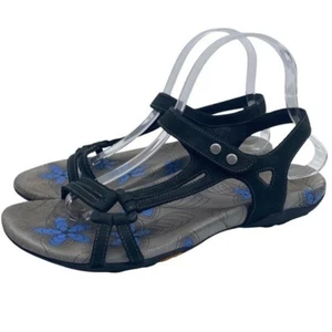 Abeo Womens Shoes Fantine Sandals Sz 9 Narrow Black Leather Comfort Flat Vibram - Picture 1 of 13
