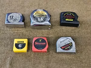 6 Tape Measure Starrett Stanley Blue Point US Tape Powerlock 25' 12' 8' Lot - Picture 1 of 11