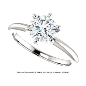 1.00 Carat Ideal Cut Genuine Diamond Solitaire Ring in 14k Gold - Picture 1 of 4