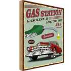Holzschild 18x12 cm Gas Station gasoline motor oil 24