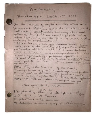 UNPUBLISHED MANUSCRIPT, by J C F GRUMBINE, PSYCHOMETRY, OCCULT, SPIRITUALISM - Image 1 of 4