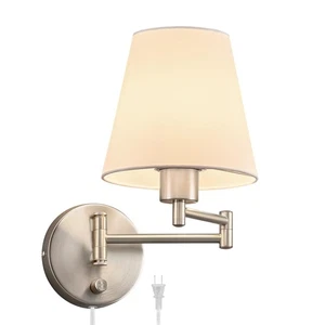 Modern Adjustable Swing Arm Wall Lamp Brushed Nickel, Plug-in Wall Sconce Lig... - Picture 1 of 8