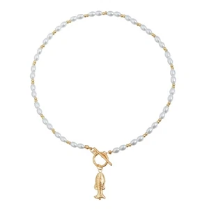 Fashionable Imitation Pearls Bead Necklace Unique Fish Design For Women Girls - Picture 1 of 8