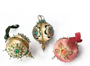 Verzierte verzierte Stecknadel Perlen Weihnachtsschmuck 3 Stück rosa grün blau - Bild 1 von 20