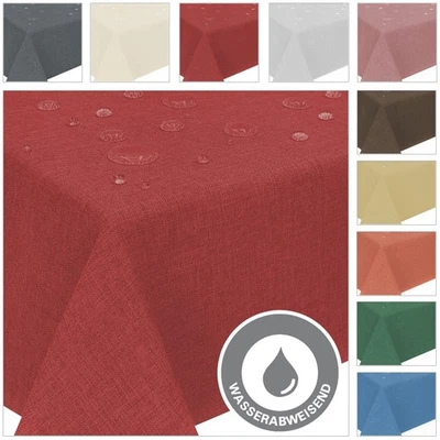 TISCHDECKE BÜGELFREI ECKIG RUND OVAL UNI LEINENOPTIK WASSERABWEISEND - Bild 1 von 2
