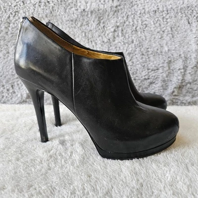 Nine West Women's Haywire Leather Bootie Platform Heels Size 8M Black Back Zip - Image 1 of 4