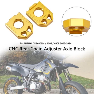 CNC Rear Chain Adjuster Axle Block For SUZUKI DRZ400SM 400S 400E 2005-2024 Gold - Image 1 of 4
