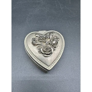 Vintage Heart-Shaped Jewelry Box with Raised Roses and Red Velvet Interior - Picture 1 of 6