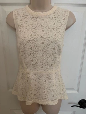Blusa Top NUEVO SIN ETIQUETAS REBECCA TAYLOR Marfil Sin Mangas Peplum, Talla 4 Foto 1 de 4