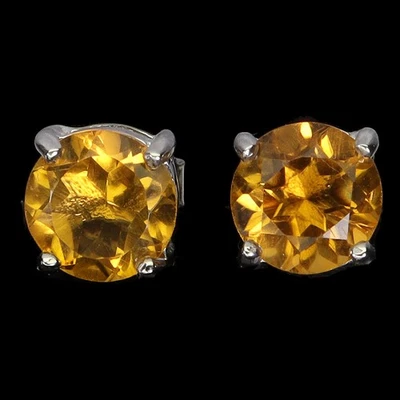 925 Sterling Silver Earrings Round Citrine 7mm Natural Gemstone Jewelry - Image 1 of 4