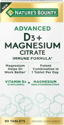 Natures Bounty Advanced Magnesium Citrate + D3 - 90 Tablets *EXP 10/25* - Image 1 of 4