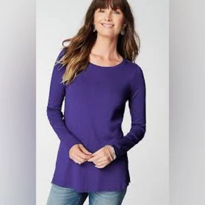 J. Jill Pima Perfect Cotton Scoop Neck Pink Long Sleeve Women's Top Large - Picture 1 of 7