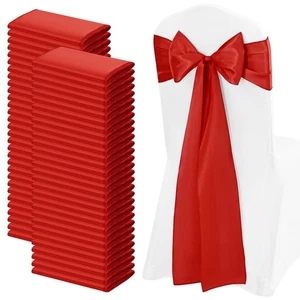 100 PCS Satin Chair Sashes Red Bows Sashes for Chair Covers, Washable Reusabl... - Picture 1 of 7