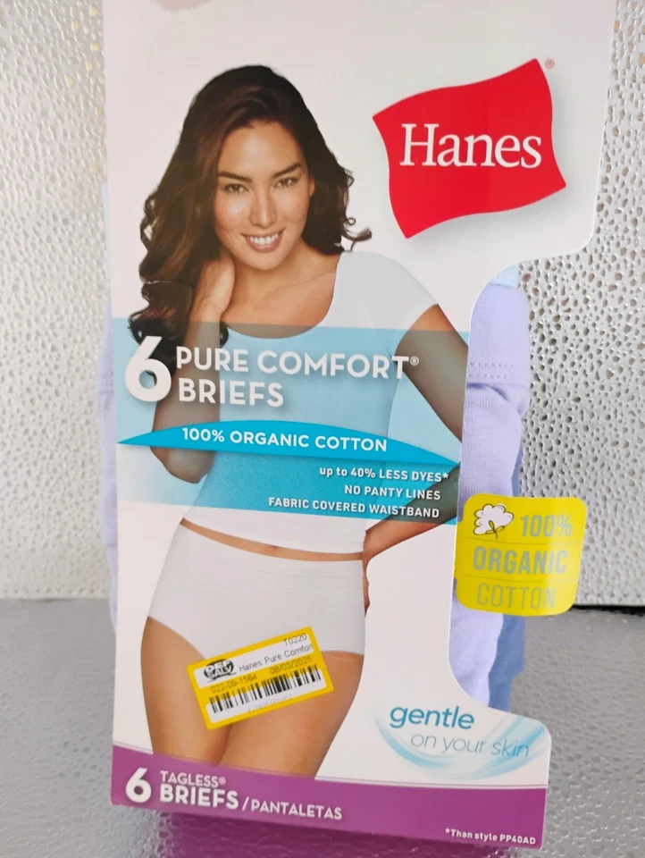 6 件装女式 Hanes Pure Comfort 无标签内裤 9 码 — 第 1/1 张图片