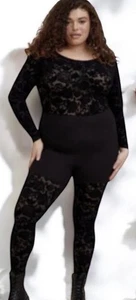 NUEVO Traje de Gato Torrid 4 4X Negro Encaje Flocado Calaveras Rosas Una Pieza Gótico - Imagen 1 de 7