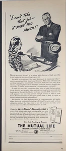 194 The Mutual Life Insurance Anuncio de colección No puedo aceptar ese trabajo paga demasiado - Imagen 1 de 2