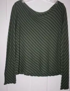 Inc Top donna a righe semi trasparente manica lunga verde taglia media - Foto 1 di 4