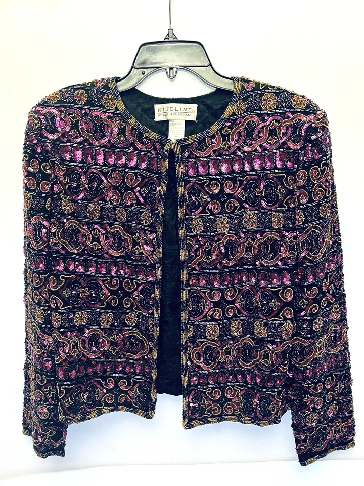 Chaqueta Niteline Della Roufogali con cuentas de lentejuelas para mujer M seda multicolor Foto 1 de 4