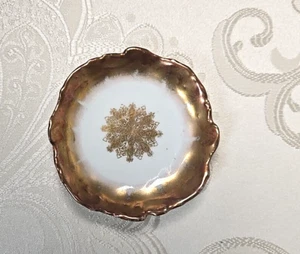Vintage Butter Pat heavy gold trim Snowflake pattern center 3" France - Picture 1 of 3