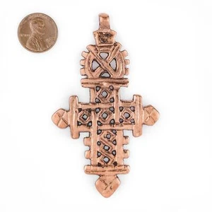 Copper Coptic Cross Pendant 86x50mm Ethiopia African Large Hole Handmade - Picture 1 of 2