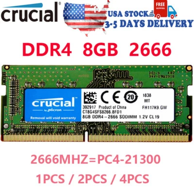 Crucial DDR4 32GB 16GB 8GB 2666MHZ PC4-21300 memory SODIMM Laptop RAM Notebook - Image 1 of 4