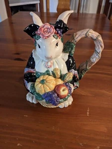 Vintage 1993 Fitz and Floyd 11/4 Quart Keramik Krug Hase Kaninchen Ostern Ernte Korb - Bild 1 von 4