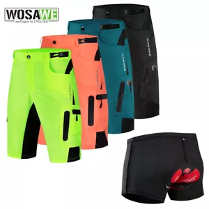 WOSAWE Men MTB Mountain Bike Cycling Shorts Zipper Pockets Padded Bicycle Pants - Picture 1 of 27