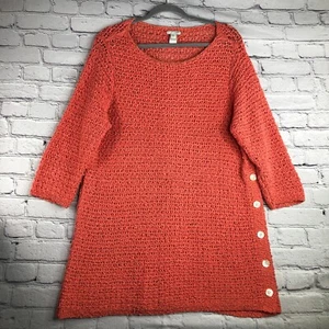 J Jill Sweater Top Women Large Crochet 3/4 Sleeve Cotton Side Button Pullover - Picture 1 of 11