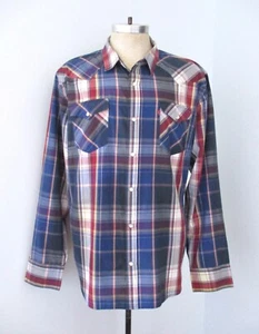 Camisa Levi's Azul Rojo Dorado Cuadros Western Rockabilly Perla Broches Rojo Pestaña 2XL - Imagen 1 de 7