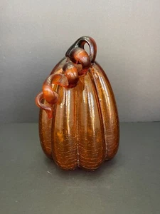 Diamond Star Hand-Blown Glass Pumpkin/Gourd Amber Brown 9.5"H*6"D - Picture 1 of 6