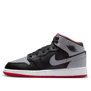 NIKE KIDS AIR JORDAN 1 MID (GS) - BLACK CEMENT GREY FIRE RED - Picture 1 of 1