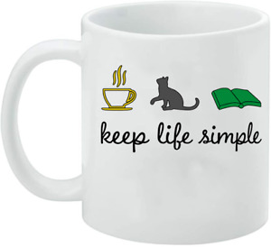 Keep Life Simple Coffee Mug Funny Coffee Cat & Reading Coffee Mug 