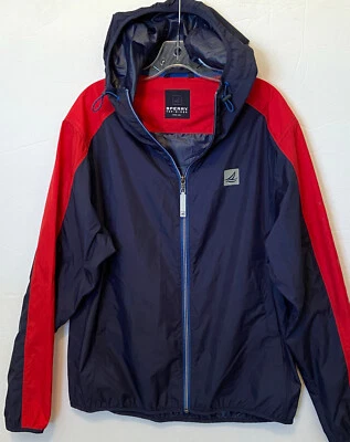 Cortavientos Sperry Top-Sider Ligero Empacable con Capucha Azul Rojo Para Hombre Grande Foto 1 de 4