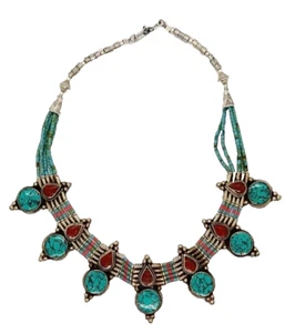 N10c Tibetische Halskette Türkis Schmuck Korallenperle Frauen Damen Mala Nepal - Bild 1 von 3