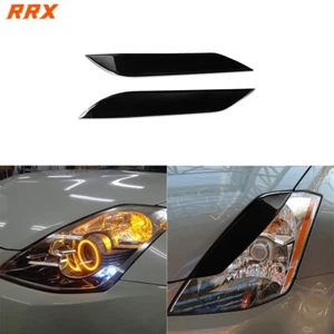 2Pcs Front Headlight Eyelid Eyebrow Piano Black Trim For Nissan 350Z Z33 2006-09 - Foto 1 di 12