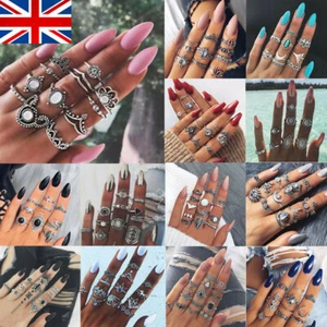 7-15Pcs Midi Finger Ring Set Vintage Punk Boho Knuckle Rings Jewelry Gift UK - Picture 1 of 10