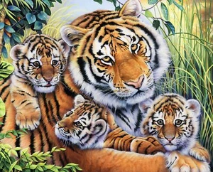 35" Fabric Panel - David Textiles Digitally Printed Lily's Pride Tiger Scene - Picture 1 of 1