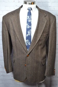 Croft & Barrow Mens Brown TWEED Wool HERRINGBONE Sport Coat Blazer Jacket 48R - Picture 1 of 8