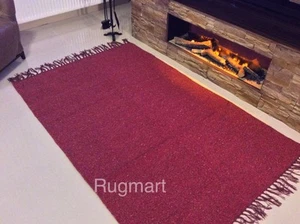Alfombras lavables ecológicas lisas rojas borgoña de algodón reciclado ricas en kilim - Imagen 1 de 9