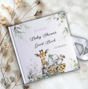 LIBRO DE VISITAS PERSONALIZADO SAFARI ANIMALES BABY SHOWER TAPA DURA - Imagen 1 de 4