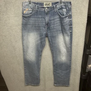 Ariat M2 Jeans Mens Size 42x34 (Tag: 40x34) Light Wash Relaxed Fit Boot Cut Mid - Picture 1 of 22