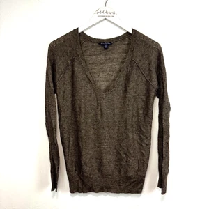 Suéter American Eagle Tejido Marrón Cuello en V Manga Larga Pullover Informal Para Mujer M - Imagen 1 de 5