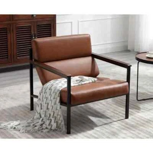 Modern Industrial Lounge Chair – Vegan Leather Accent Chair with steel frame - Picture 1 of 3
