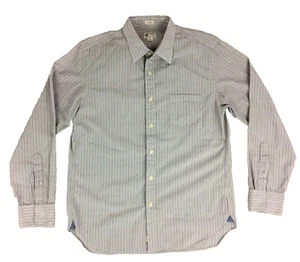 J Crew Mens M Shirt 2 Ply 100% Cotton White Red Blue Striped Long Sleeved Button - Picture 1 of 5